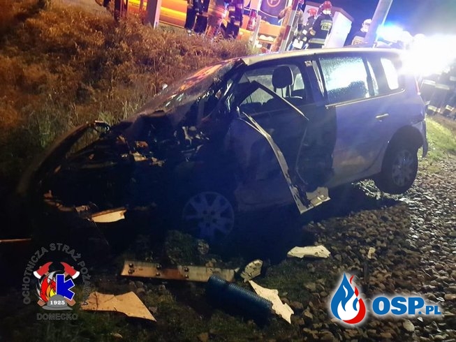 Wypadek na przejeździe kolejowym w Komprachcicach OSP Ochotnicza Straż Pożarna
