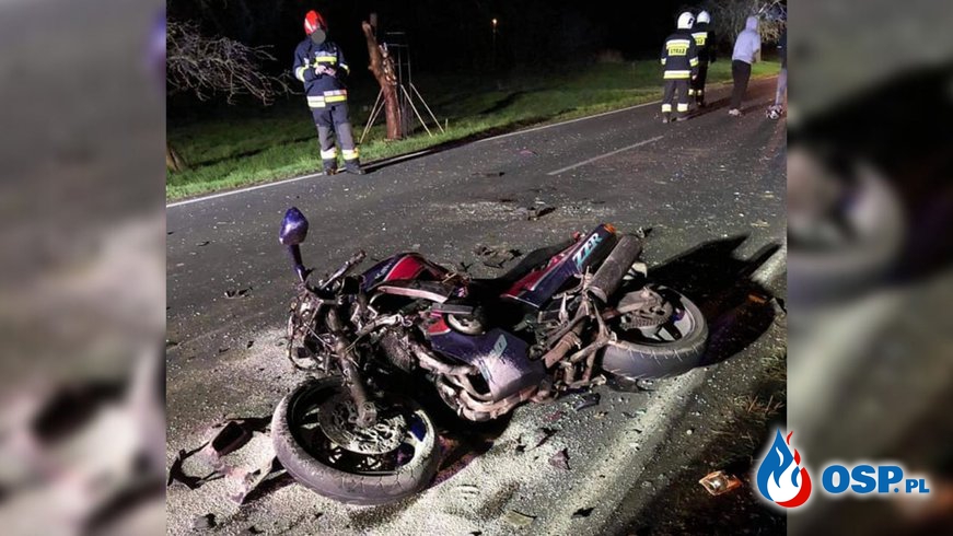 Tragiczny wypadek pod Włocławkiem. Motocykl zderzył się z traktorem. OSP Ochotnicza Straż Pożarna