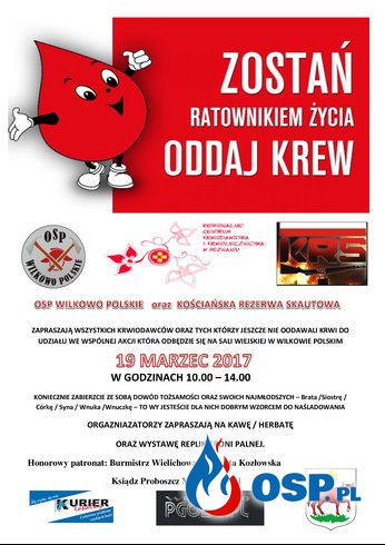 Zostań Ratownikiem Życia - Akcja zbiórki krwi OSP Ochotnicza Straż Pożarna