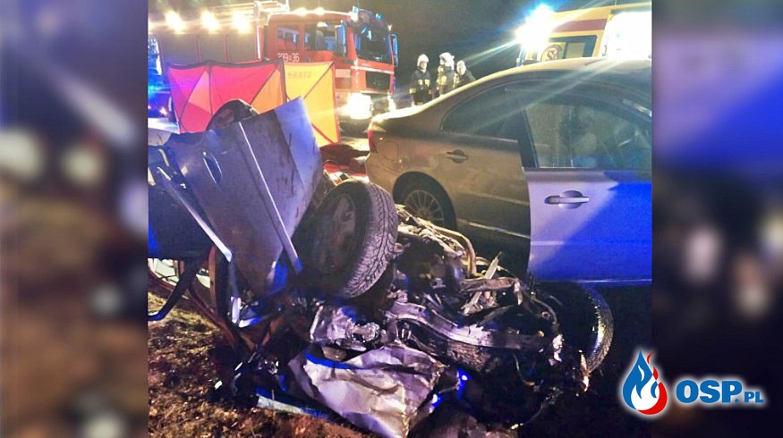 Czołowe zderzenie aut pod Siedlcami. Oboje kierujący zginęli na miejscu. OSP Ochotnicza Straż Pożarna