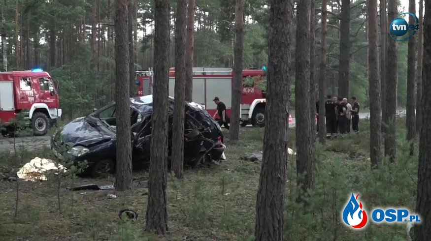 Trzy osoby zginęły po tym, jak samochód roztrzaskał się na drzewie. OSP Ochotnicza Straż Pożarna