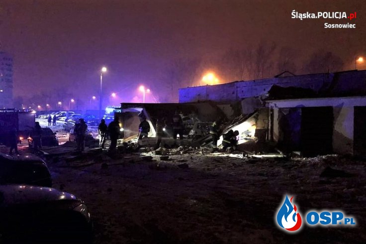 Potężna eksplozja gazu w Sosnowcu zniszczyła garaże oraz samochody. Ewakuowano blisko 400 mieszkańców. OSP Ochotnicza Straż Pożarna