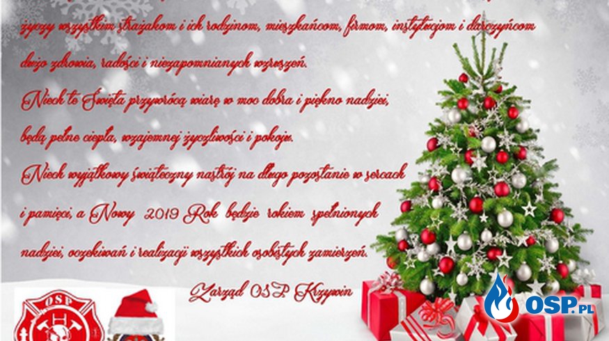 Życzenia świąteczno-noworoczne A.D.2018 OSP Ochotnicza Straż Pożarna