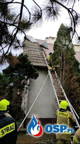 Skutki silnego wiatru w gminie Branice i pożar pustostanu OSP Ochotnicza Straż Pożarna