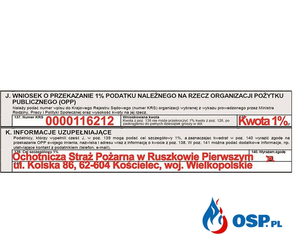 1% dla OSP Ruszków Pierwszy OSP Ochotnicza Straż Pożarna