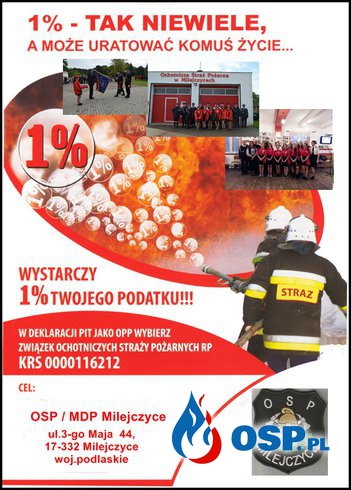 Kampania 1% - przekaż na OSP Milejczyce OSP Ochotnicza Straż Pożarna