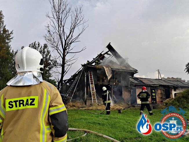 Piorun przyczyną pożaru domu w Leśnicy. Ogień gasiło 11 zastępów strażaków. OSP Ochotnicza Straż Pożarna