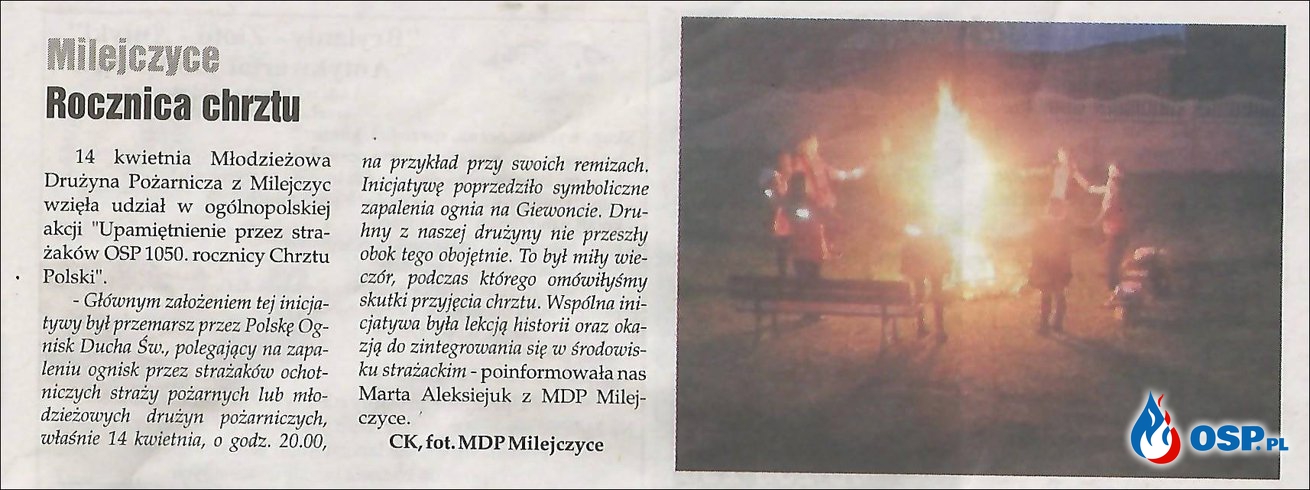 1050 rocznica Chrztu Polski uczczona przez druhów OSP i druhny MDP OSP Ochotnicza Straż Pożarna