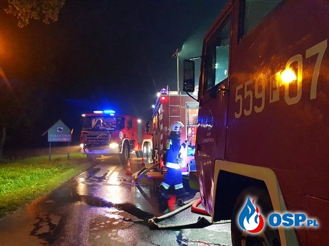 Groźny pożar domu w Liszkowie. Rodzina ewakuowała się z płonącego budynku. OSP Ochotnicza Straż Pożarna