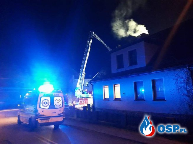 Pożar poddasza Barcino 25.01.2018 OSP Ochotnicza Straż Pożarna