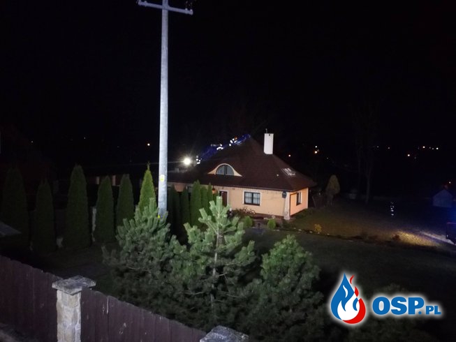 Pożar poddasza budynku mieszkalnego - 16 marca 2019r. OSP Ochotnicza Straż Pożarna