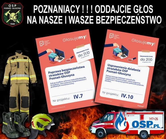 Strażacy z Poznania walczą o nowy wóz i ubrania. Można pomóc głosując online. OSP Ochotnicza Straż Pożarna