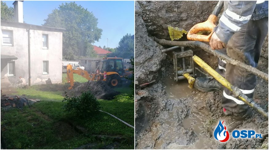 Koparka uszkodziła gazociąg w Połczynie-Zdroju. Ewakuowano 140 osób. OSP Ochotnicza Straż Pożarna