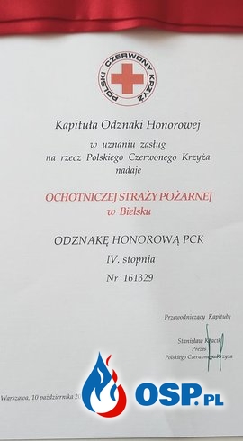 Odznaka Honorowa PCK dla OSP Bielsko OSP Ochotnicza Straż Pożarna