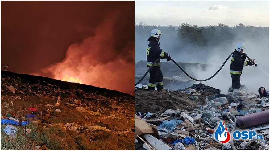 Ponad 40 zastępów strażaków w akcji. Pożar składowiska odpadów w Toruniu. OSP Ochotnicza Straż Pożarna