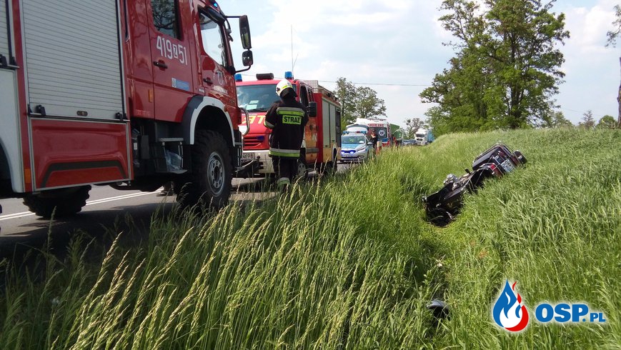 Groźny wypadek z udziałem motocykla Płoszkowo 24-05-2016r. OSP Ochotnicza Straż Pożarna