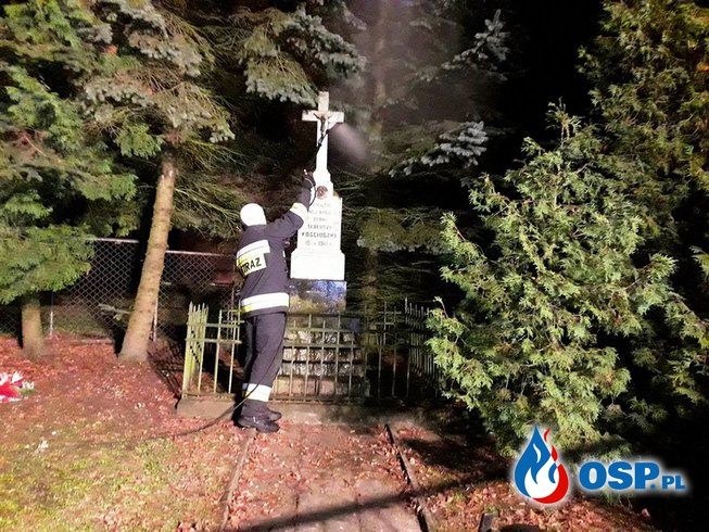 Konserwacja pomników oraz zerwany przewód energetyczny OSP Ochotnicza Straż Pożarna