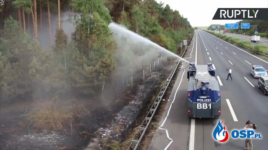 Policyjna armatka wodna pomogła strażakom gasić las! OSP Ochotnicza Straż Pożarna