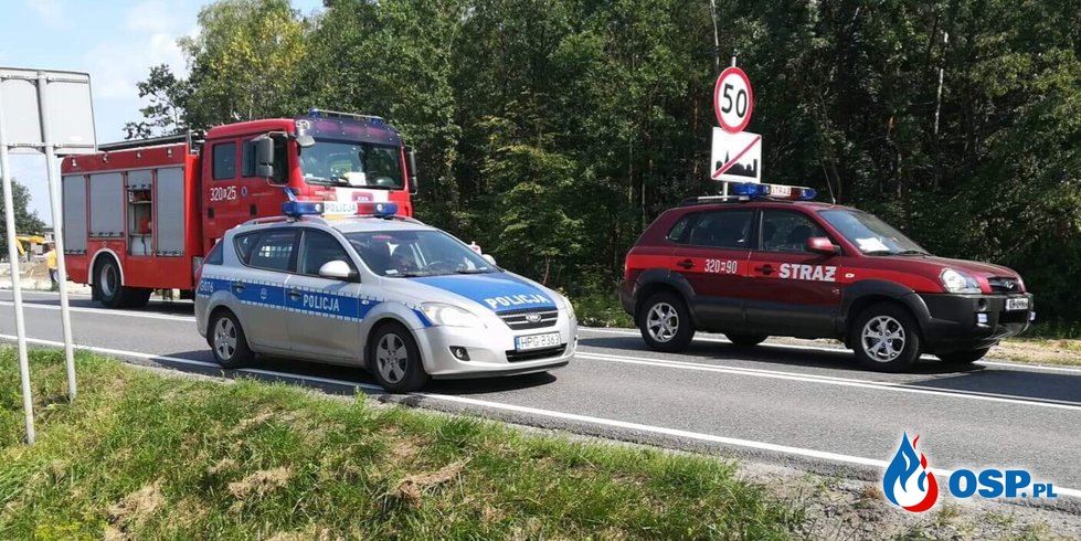 Motocyklista zginął po zderzeniu z busem. Wypadek na DK 44 w Skawinie. OSP Ochotnicza Straż Pożarna