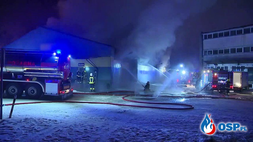 Ogromne straty po pożarze hurtowni zabawek w Łodzi. Ogień gasiło ponad 50 strażaków. OSP Ochotnicza Straż Pożarna