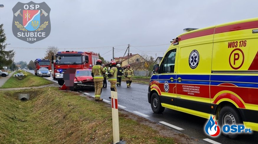 Dwa samochody zderzyły się w Słubicach OSP Ochotnicza Straż Pożarna