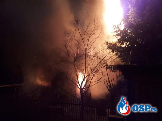Nocny pożar domu w Rudniku nad Sanem. Właściciel zdołał uciec przed płomieniami. OSP Ochotnicza Straż Pożarna