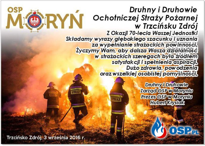 Życzenia jubileuszowe dla OSP Trzcińsko Zdrój OSP Ochotnicza Straż Pożarna