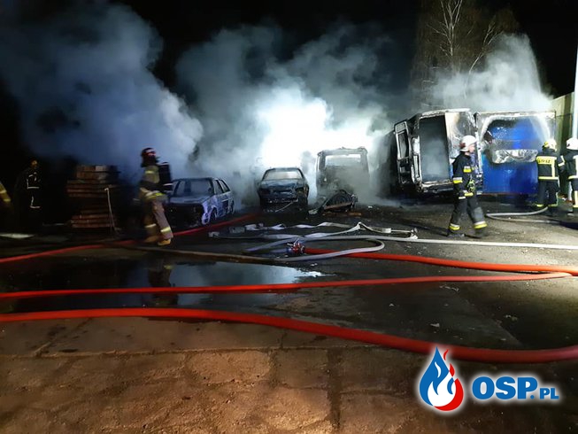 5 aut spłonęło w nocnym pożarze na Opolszczyźnie OSP Ochotnicza Straż Pożarna