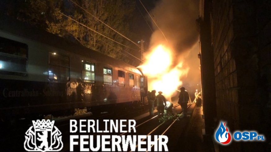 Pożar pociągu z kibicami w Berlinie. Cztery osoby ranne. OSP Ochotnicza Straż Pożarna