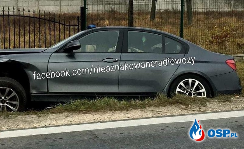 Nieoznakowany radiowóz BMW rozbity! Policjanci mieli wypadek OSP Ochotnicza Straż Pożarna