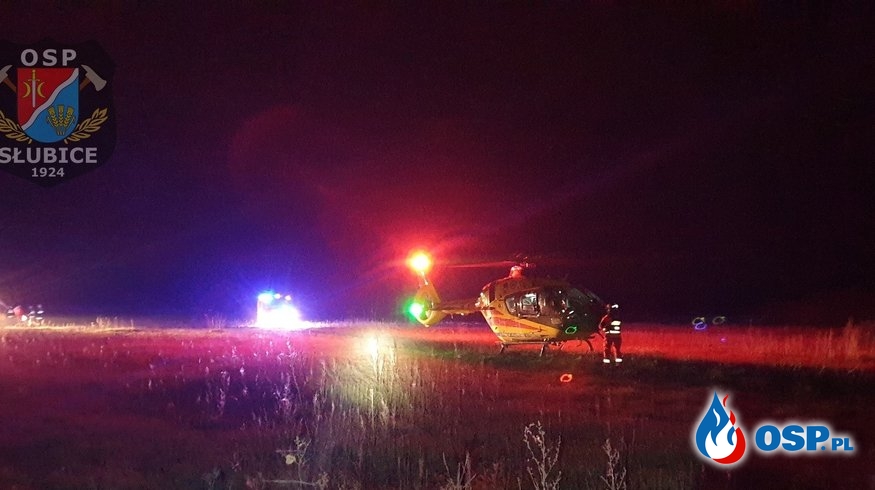Śmigłowiec LPR zabrał poszkodowaną w wypadku OSP Ochotnicza Straż Pożarna