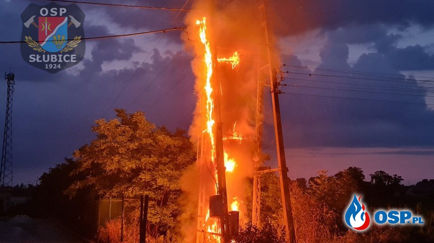 Uderzenie pioruna spowodowało pożar transformatora OSP Ochotnicza Straż Pożarna