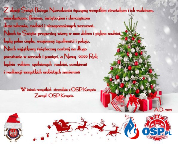 Wesołych Świąt Bożego Narodzenia oraz szczęśliwego Nowego 2022 Roku!!! OSP Ochotnicza Straż Pożarna