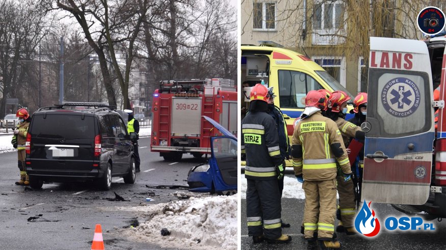 Wypadek z udziałem busa SOP w Warszawie. Jedna osoba ciężko ranna. OSP Ochotnicza Straż Pożarna