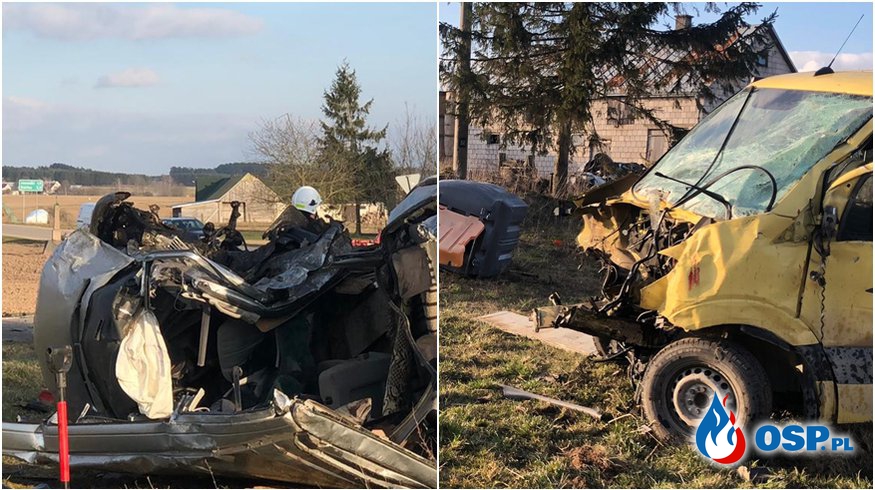 Dwie ofiary śmiertelne po zderzeniu busów na Podlasiu. Na miejscu lądował śmigłowiec LPR. OSP Ochotnicza Straż Pożarna
