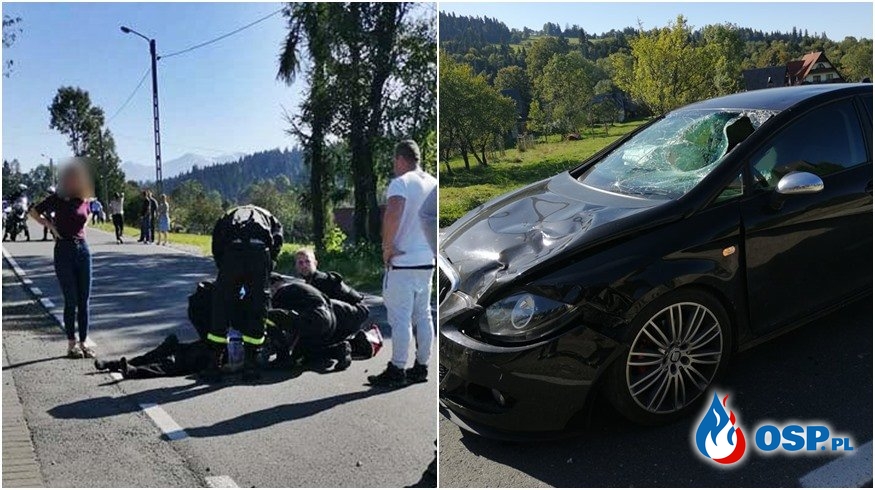 85-letni motocyklista wjechał wprost pod samochód. Zmarł w szpitalu. OSP Ochotnicza Straż Pożarna