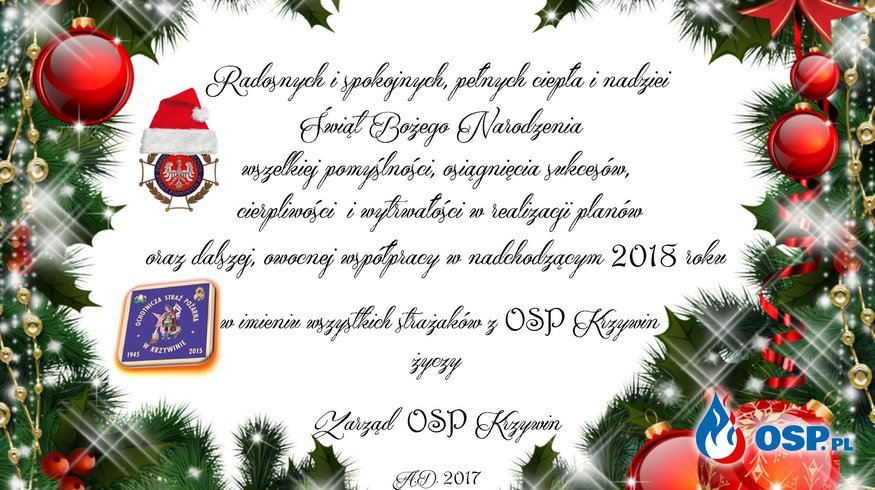 Życzenia świąteczno-noworoczne OSP Ochotnicza Straż Pożarna