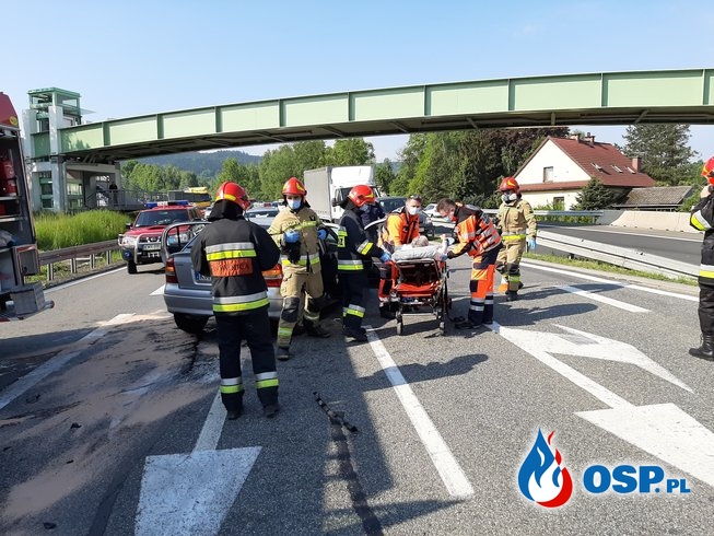 Wypadek trzech samochodów osobowych na DK7 - 28 maja 2020r. OSP Ochotnicza Straż Pożarna