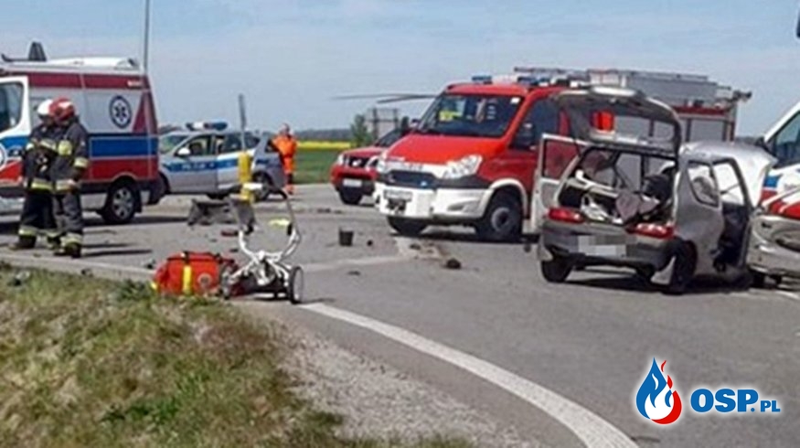 6 osób rannych po wypadku na obwodnicy Grodkowa. Sprawcą 86-letni kierowca. OSP Ochotnicza Straż Pożarna