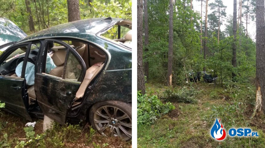 34-letnia kobieta wjechała BMW do lasu. Miała 1,5 promila alkoholu. OSP Ochotnicza Straż Pożarna