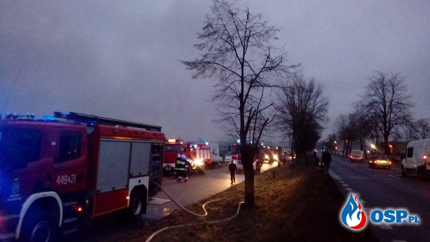 Pożar hali magazynowej z częściami samochodowymi w Rakoniewicach. OSP Ochotnicza Straż Pożarna