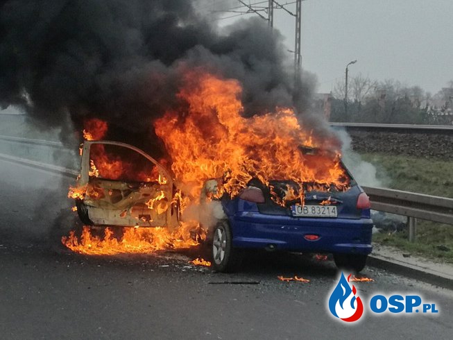 Pożar samochodu w Lewinie Brzeskim OSP Ochotnicza Straż Pożarna