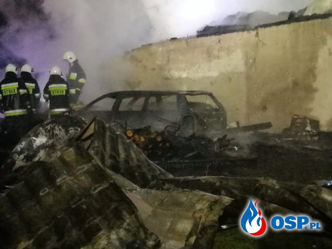 Pożar zabudowań gospodarczych i samochodu - Bronowo 20-10-2018r OSP Ochotnicza Straż Pożarna