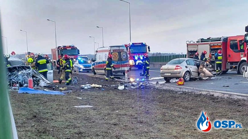 Dwie osoby zginęły w czołowym wypadku na S3. Jeden z kierowców wjechał pod prąd! OSP Ochotnicza Straż Pożarna
