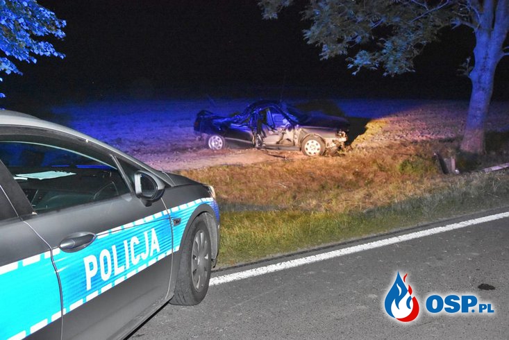 Dwóch mężczyzn zginęło w wypadku pod Chełmem. Auto rozbiło się na drzewie. OSP Ochotnicza Straż Pożarna