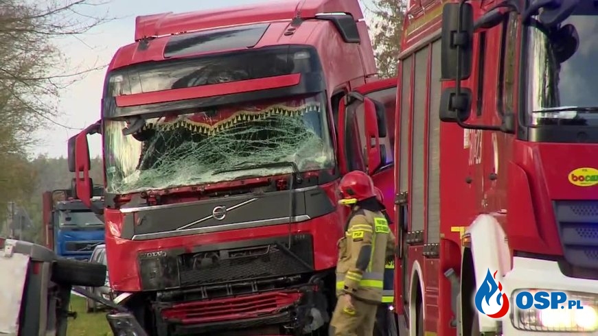 3 osoby zginęły po zderzeniu busa z ciężarówką. Tragiczny wypadek w Bukowicach. OSP Ochotnicza Straż Pożarna