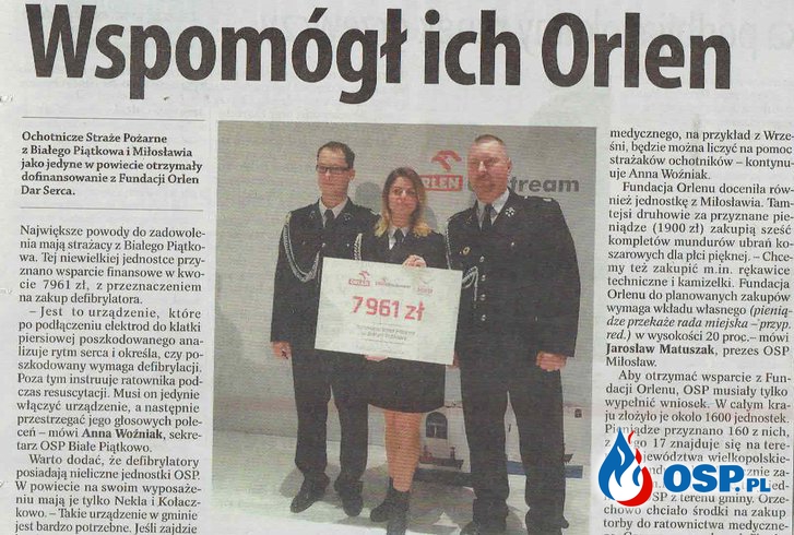 Fundacja Orlen "Dar serca" - mamy defibrylator AED OSP Ochotnicza Straż Pożarna