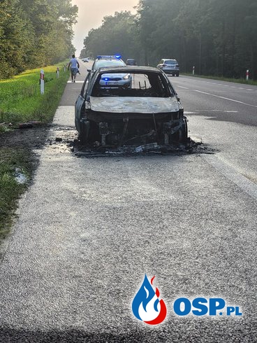 Pożar auta pod Białą Podlaską. Pojazd doszczętnie spłonął. OSP Ochotnicza Straż Pożarna