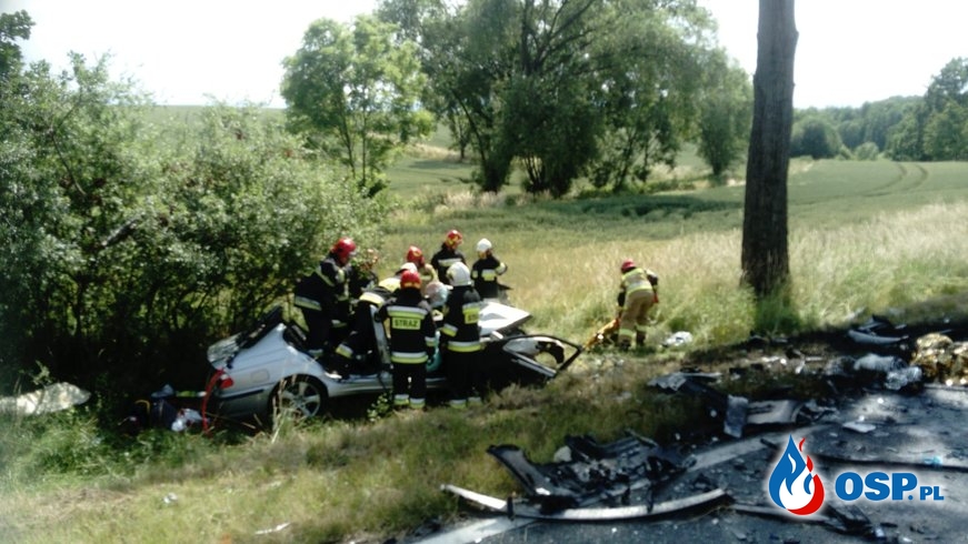 Dwie osoby nie żyją. Tragiczne zderzenie dwóch aut na Opolszczyźnie. OSP Ochotnicza Straż Pożarna