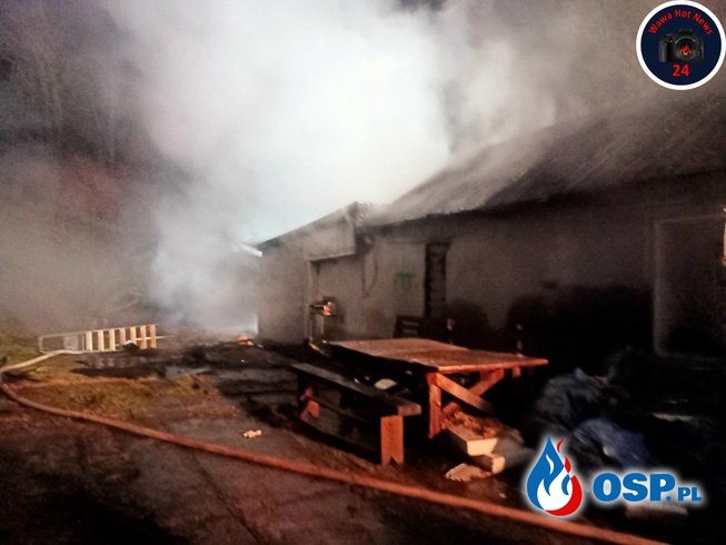 Nocny pożar domu pod Piasecznem. Lokator zdążył uciec przed ogniem. OSP Ochotnicza Straż Pożarna